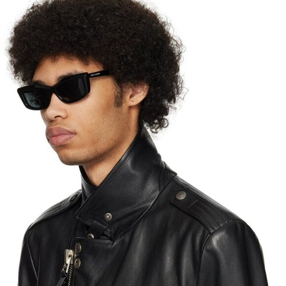 NEW Saint Laurent SL658 001 Black Rectangle Unisex Sunglasses - Picture 1 of 13